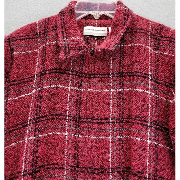 Alfred Dunner Women Size 14P Textured Jacket Red Plaid Lined Full Zip Pockets - Picture 3 of 10